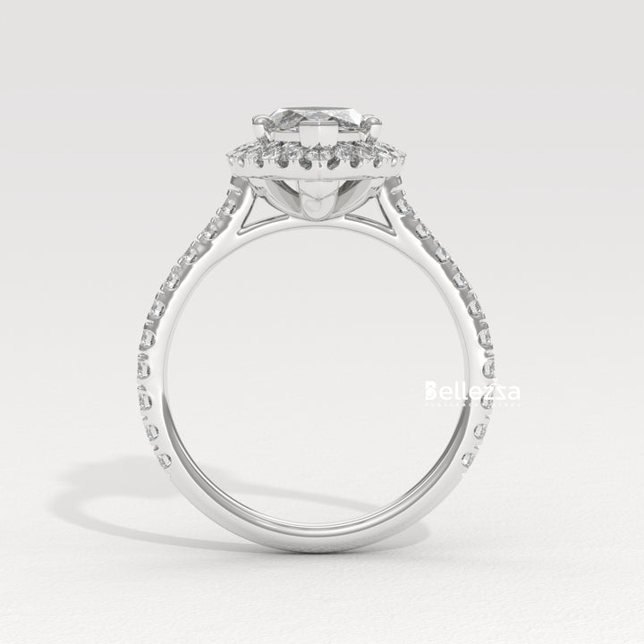 1.50-2.50CT Marquise Cut CVD Diamond Halo Pave Set Engagement Ring