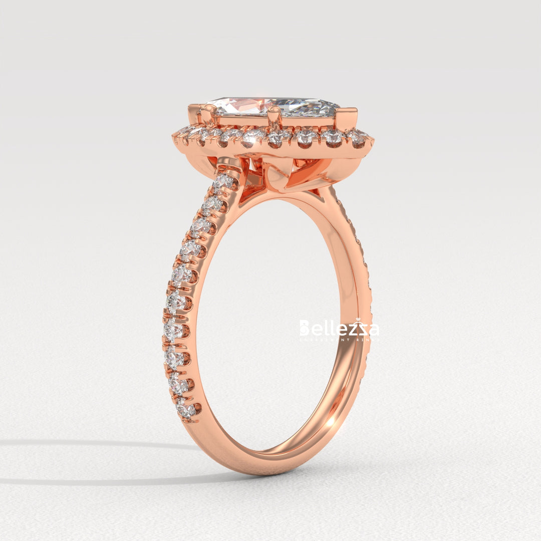 1.50-2.50CT Marquise Cut CVD Diamond Halo Pave Set Engagement Ring