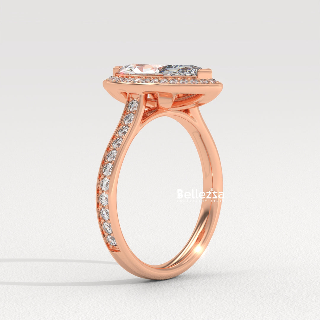 2.0-3.0CT Marquise Cut Halo Pave Setting Lab Grown Engagement Ring