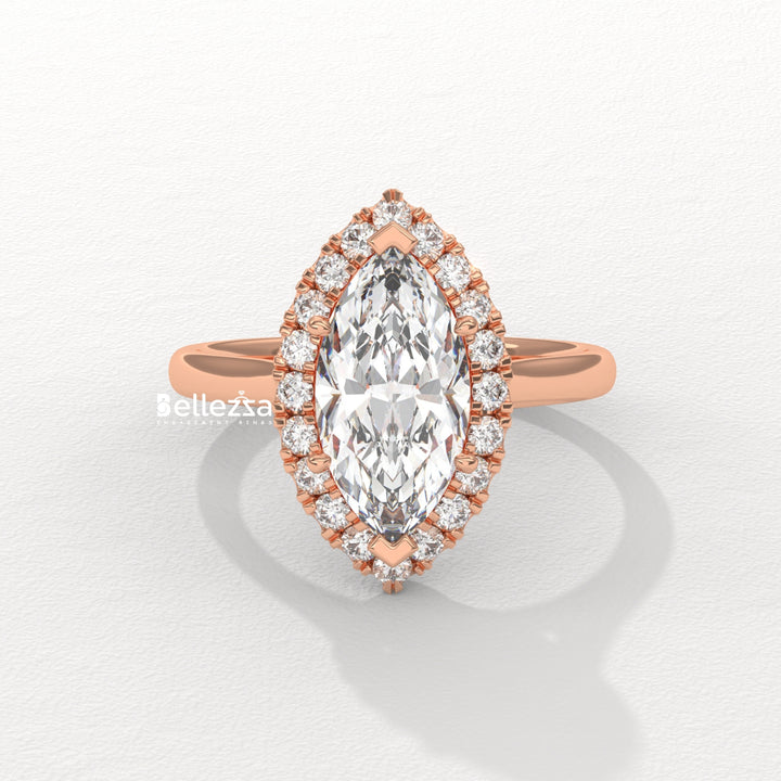 1.50-2.50CT Marquise Cut CVD Diamond Halo Setting Engagement Ring
