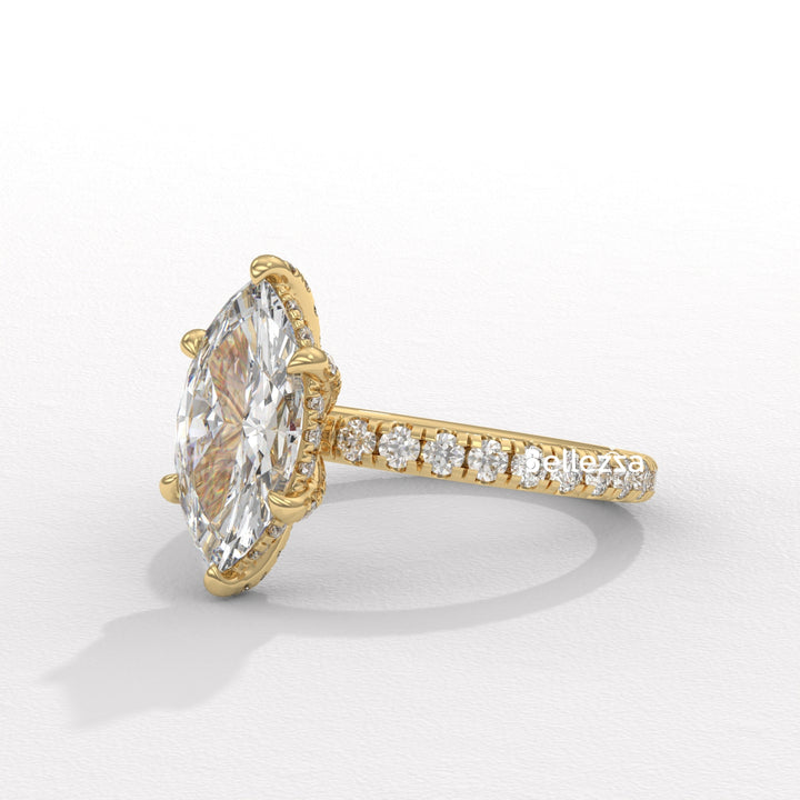 2.0-3.0CT Marquise Cut CVD Diamond Pave Setting Engagement Ring