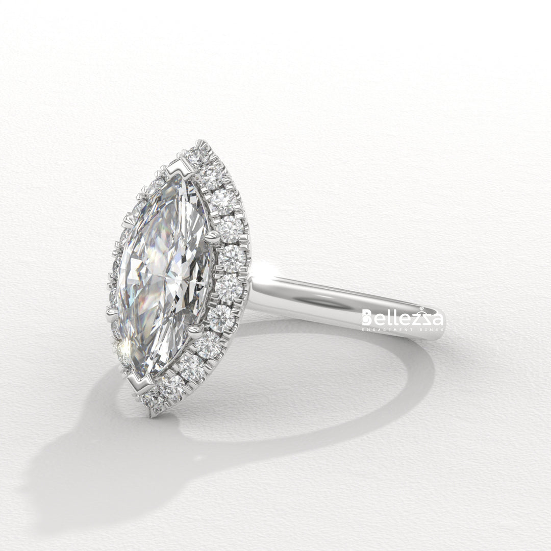 1.50-2.50CT Marquise Cut CVD Diamond Halo Setting Engagement Ring