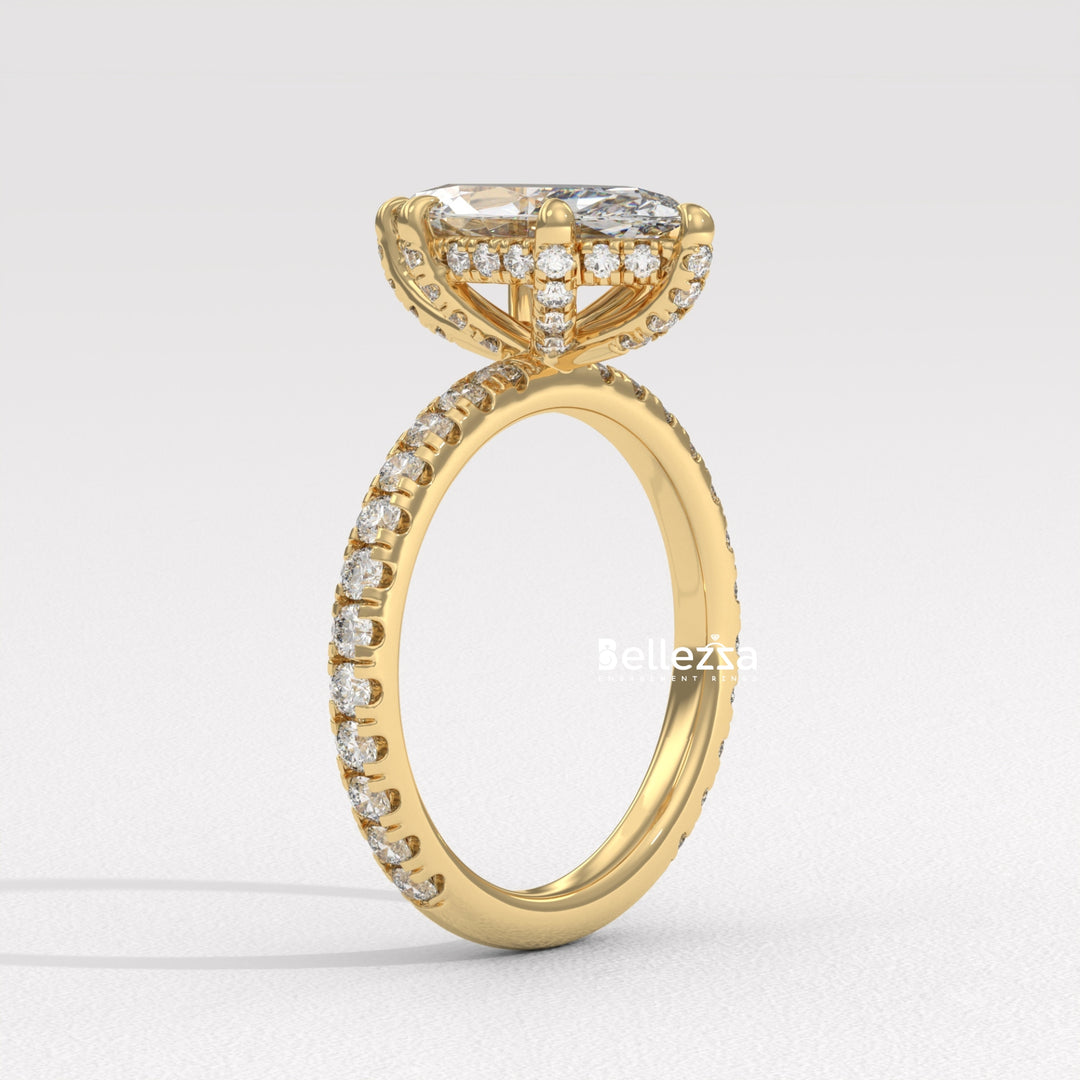 2.0-3.0CT Marquise Cut CVD Diamond Pave Setting Engagement Ring