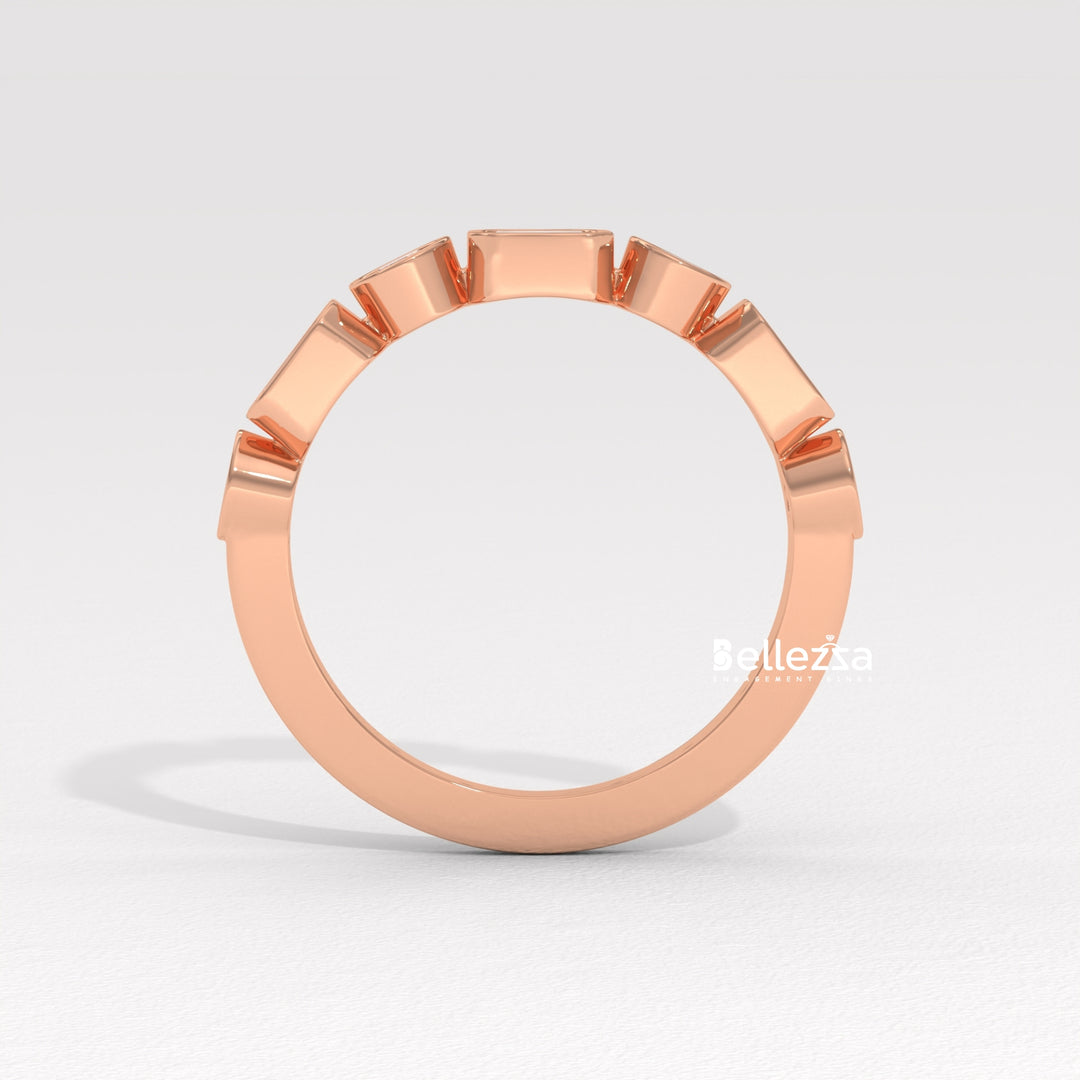 Round & Emerald Cut Diamond Half Eternity Lab Grown Wedding Band
