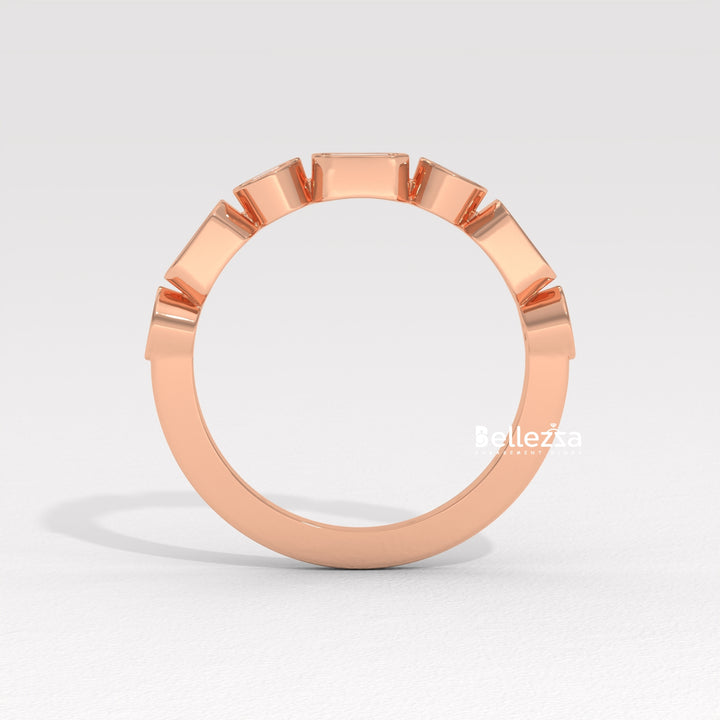 Round & Emerald Cut Diamond Half Eternity Lab Grown Wedding Band