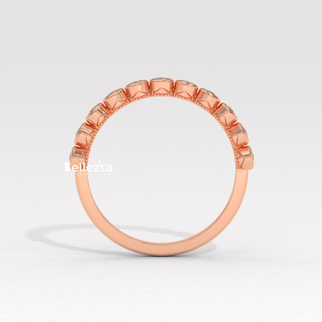 Round Diamond Bezel Setting Half Eternity Wedding Band