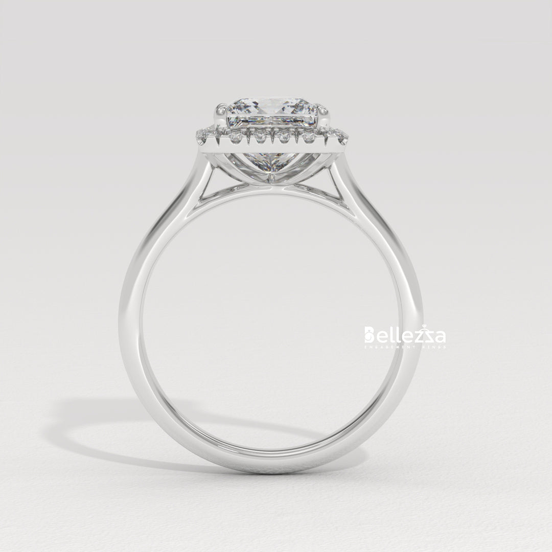 1.0-2.0CT Princess Cut Lab Grown Diamond Halo Set Engagement Ring