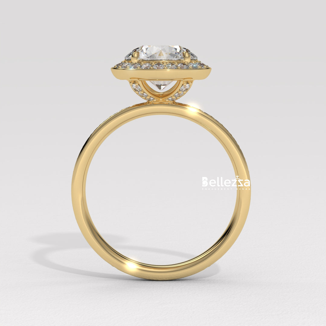 1.50-2.50CT Round Cut CVD Diamond Halo Pave Setting Engagement Ring