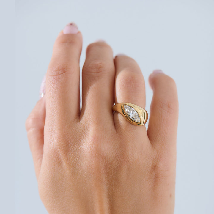1.50CT Fancy Warm Yellow Marquise Cut Unique Solitaire Lab Grown Engagement Ring