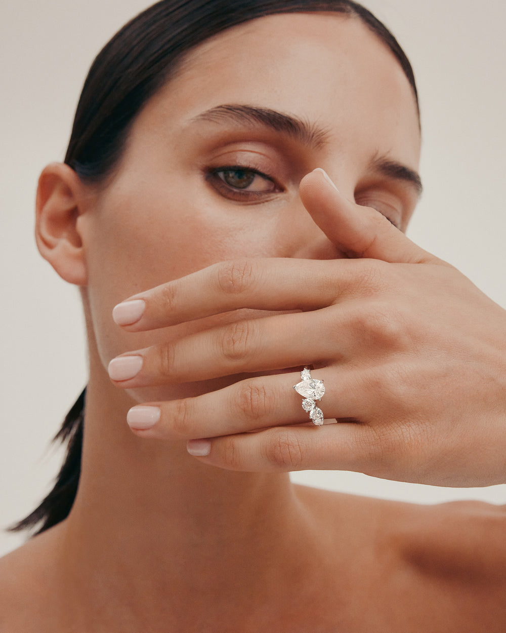 0.70 CT Round & Pear  Lab Grown Diamond Unique Style Engagement Ring