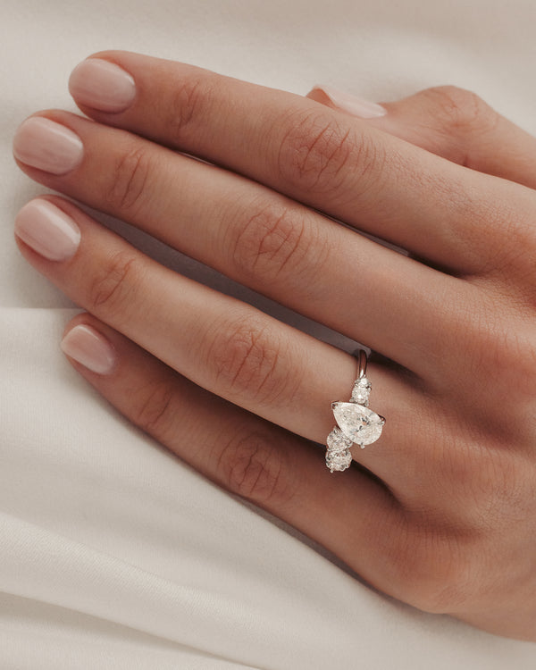 0.70 CT Round & Pear  Lab Grown Diamond Unique Style Engagement Ring