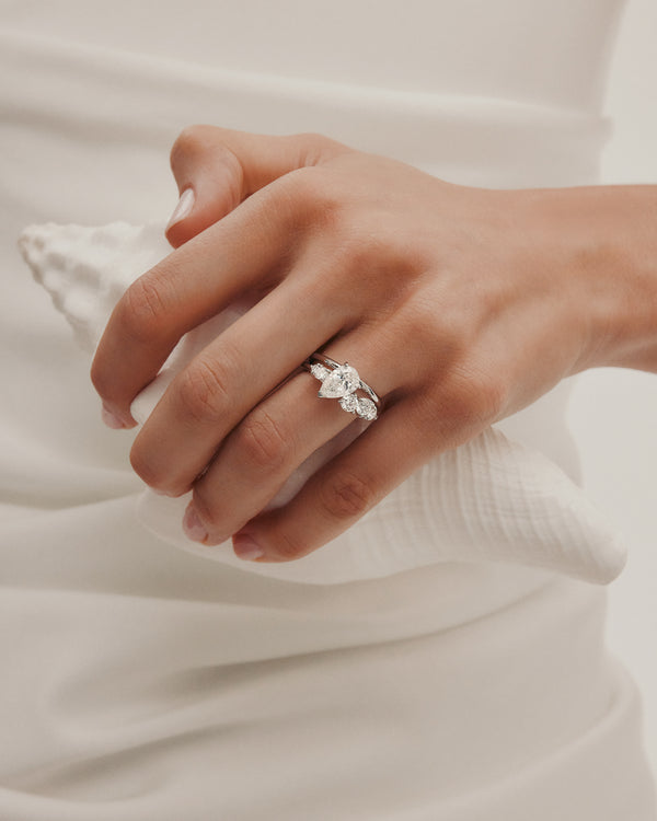 0.70 CT Round & Pear  Lab Grown Diamond Unique Style Engagement Ring