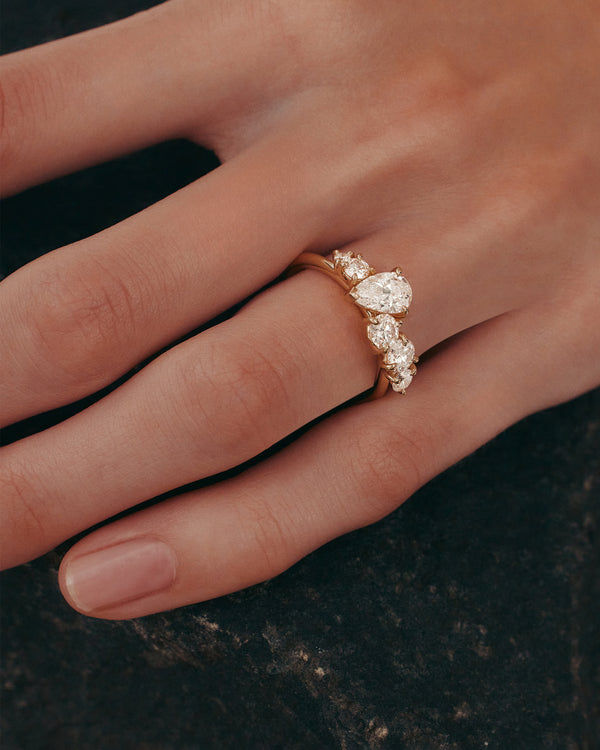 0.70 CT Round & Pear  Lab Grown Diamond Unique Style Engagement Ring