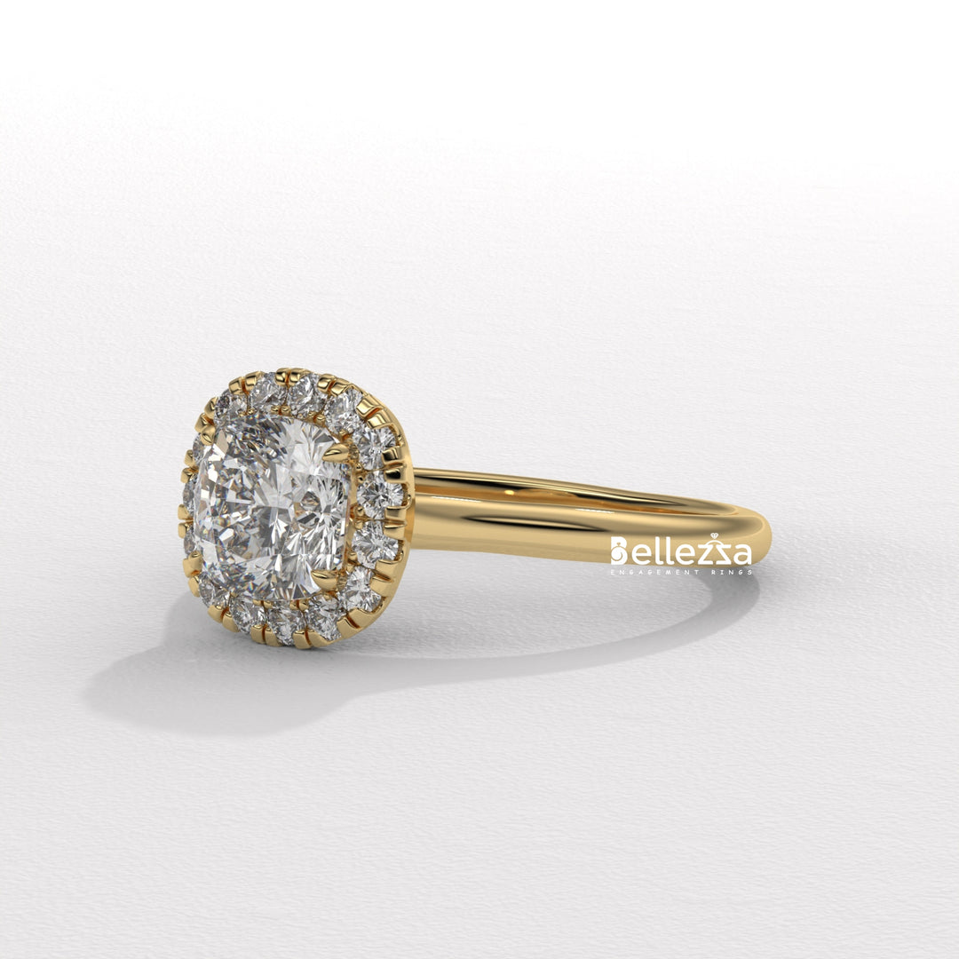 1.0-2.0CT Cushion Cut Lab Grown Diamond Halo Setting Engagement Ring
