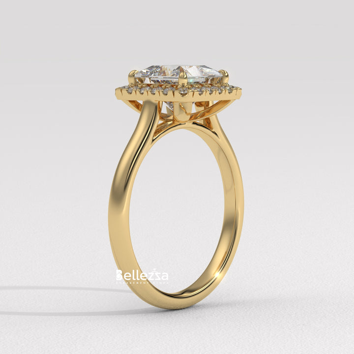 1.0-2.0CT Princess Cut Lab Grown Diamond Halo Set Engagement Ring