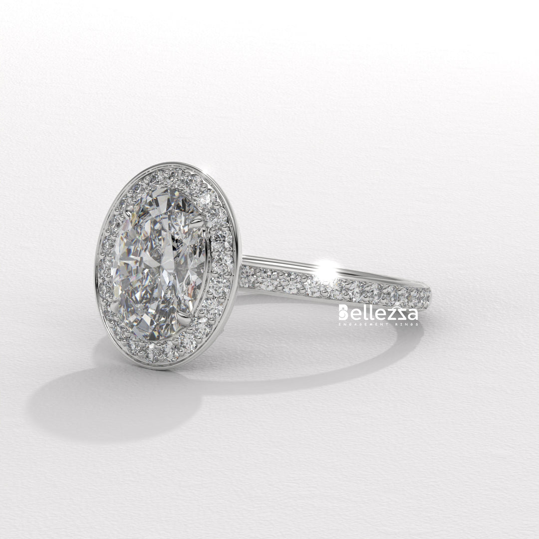 1.50-2.50CT Oval Cut CVD Diamond Halo Setting Engagement Ring