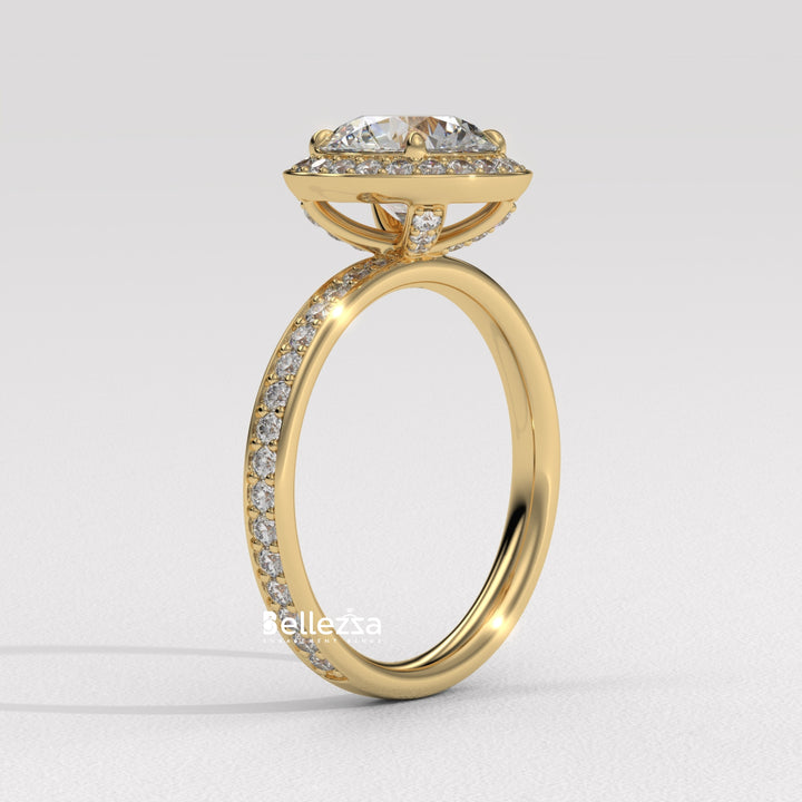 1.50-2.50CT Round Cut CVD Diamond Halo Pave Setting Engagement Ring
