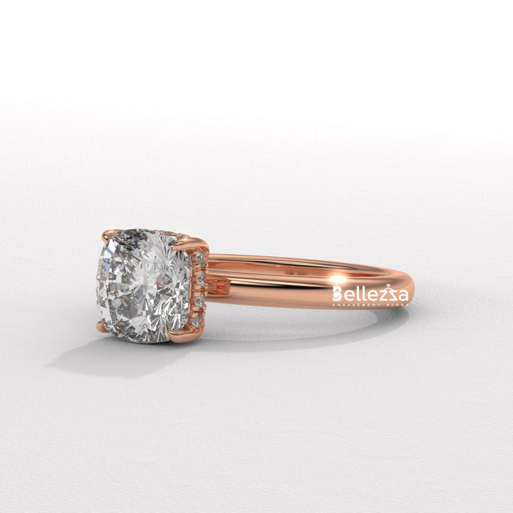 1.0-2.0CT Cushion Cut Lab Grown Diamond Hidden Halo Engagement Ring