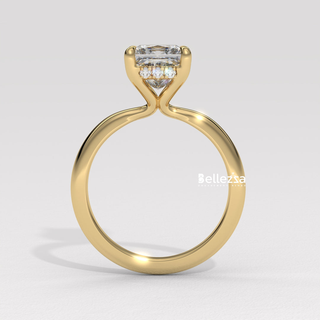 1.0-2.0CT Princess Cut CVD Diamond Hidden Halo Engagement Ring