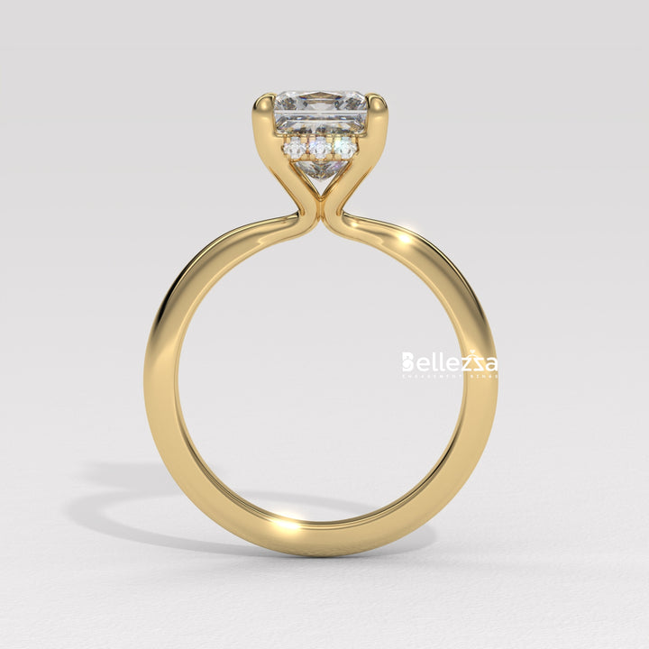 1.0-2.0CT Princess Cut CVD Diamond Hidden Halo Engagement Ring