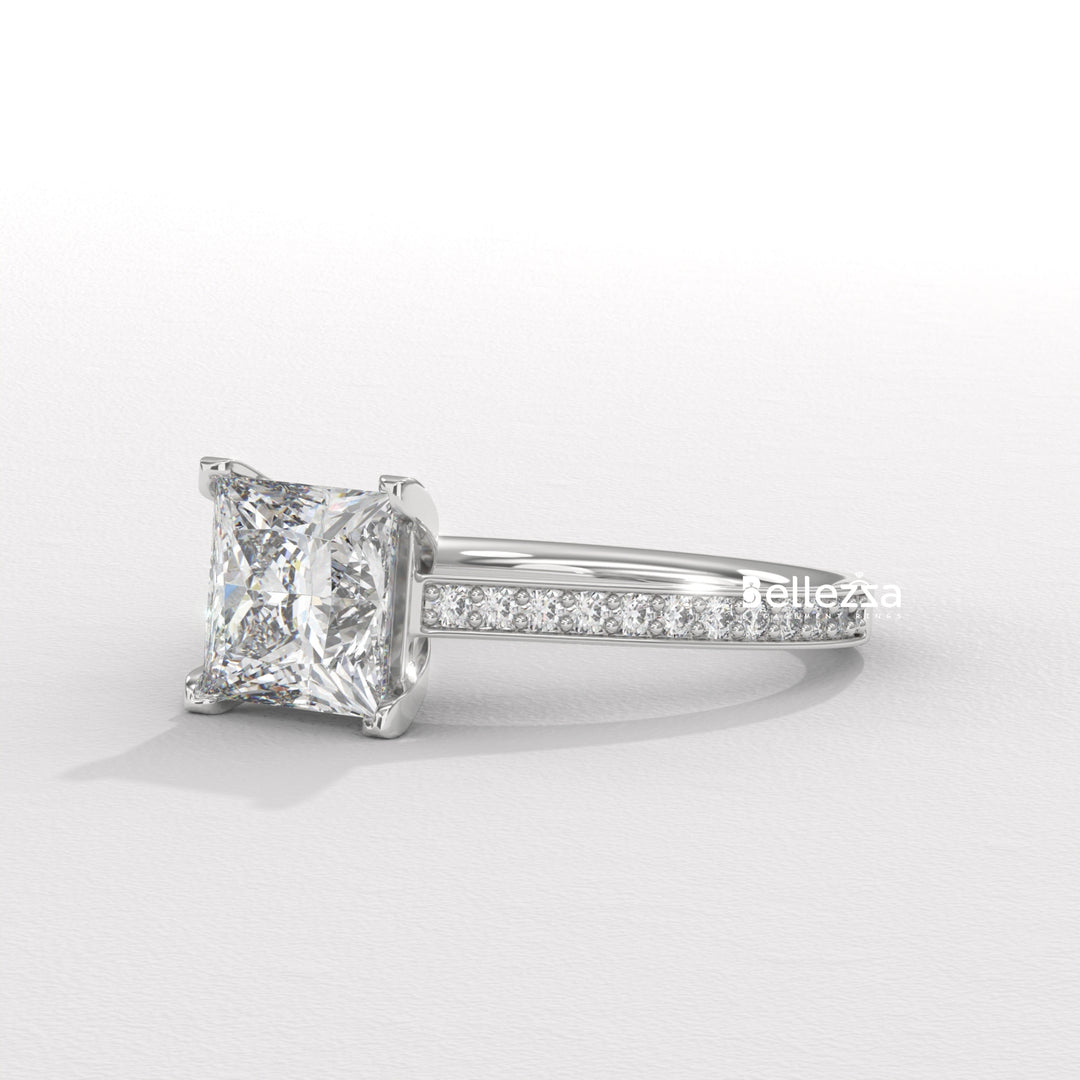 1.0-2.0CT Priness Diamond Pave Setting Lab Grown Engagement Ring