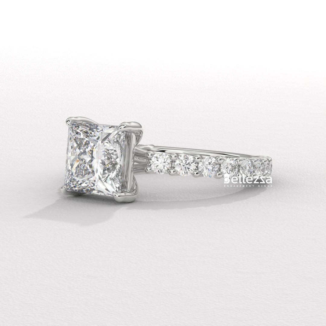 1.0-2.0CT Princess Diamond Pave Setting Lab Grown Engagement Ring