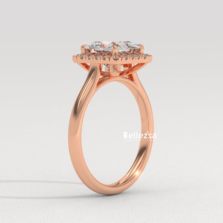 1.0-2.0CT Princess Cut Lab Grown Diamond Halo Set Engagement Ring