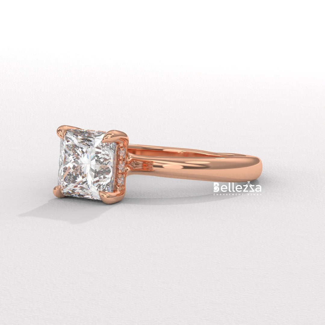 1.0-2.0CT Princess Cut CVD Diamond Hidden Halo Engagement Ring