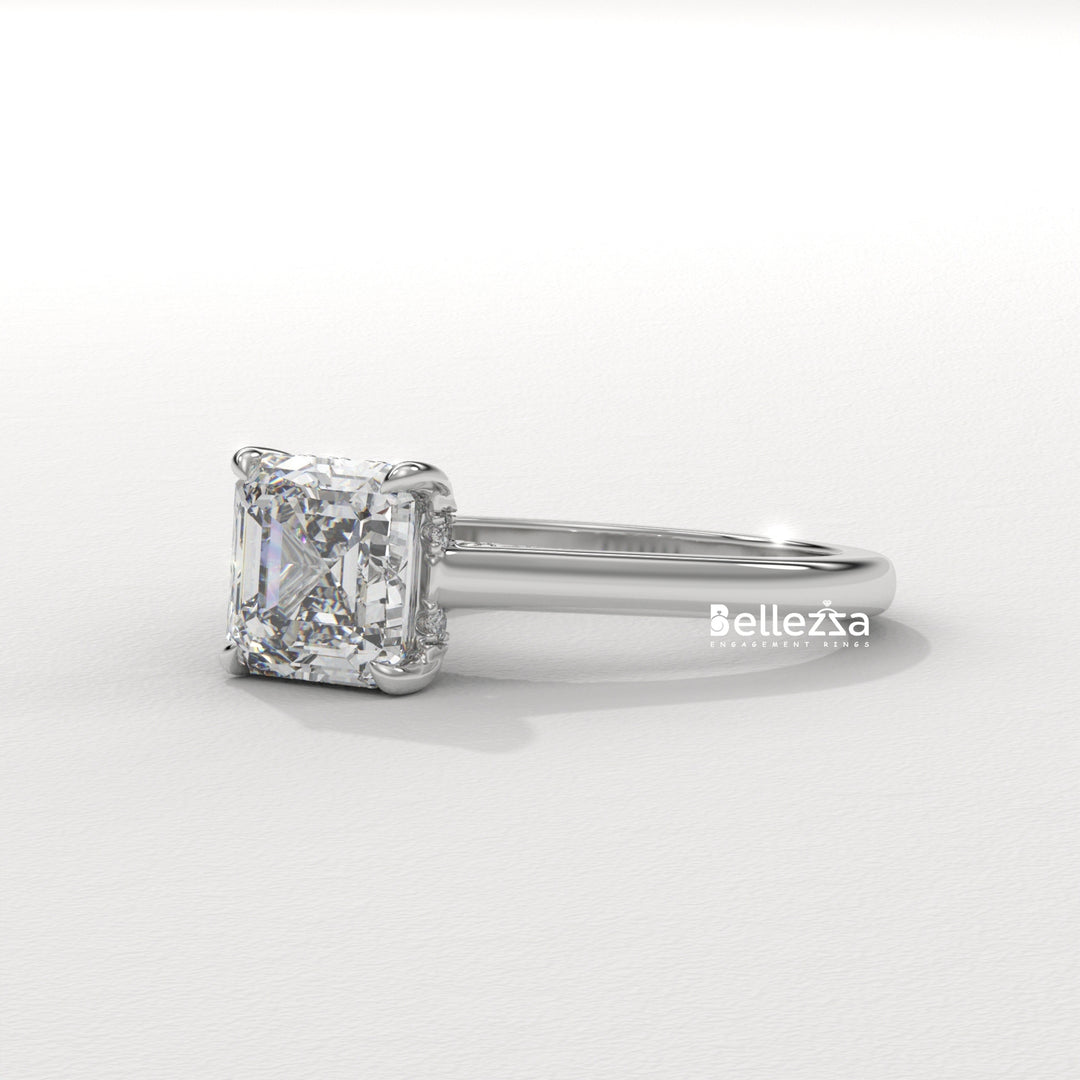 1.50-2.50CT Asscher Cut CVD Diamond Hidden Halo Setting Engagement Ring