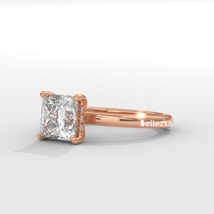1.0-2.0CT Princess Cut CVD Diamond Hidden Halo Engagement Ring