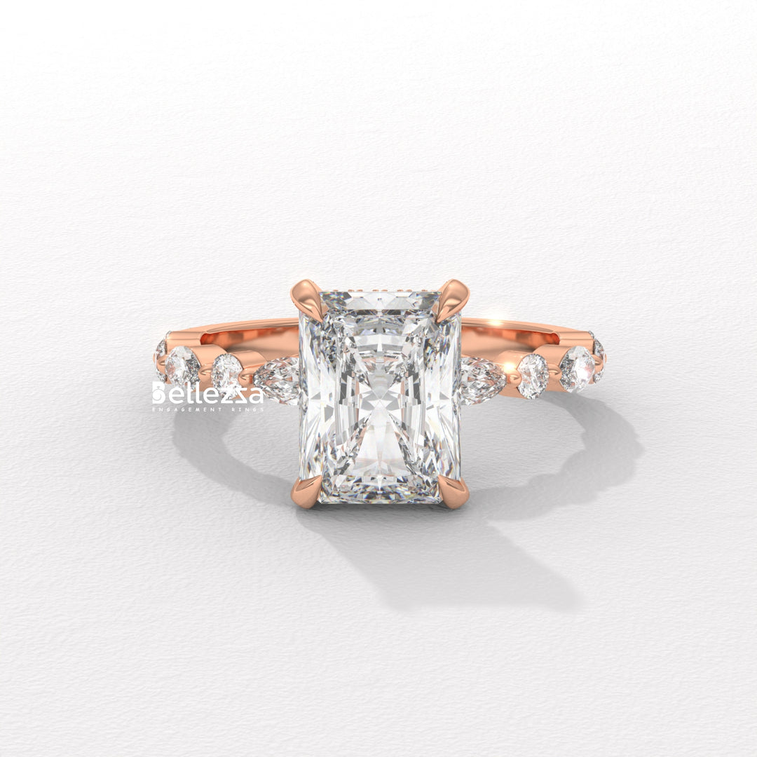 2.50-3.50CT Radiant Diamond Hidden Halo Pave Setting Lab Grown Engagement Ring