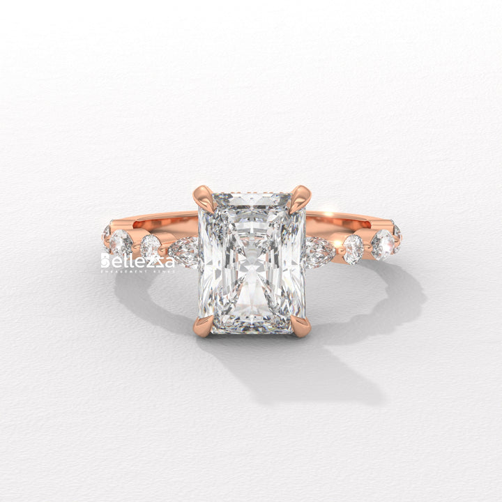 2.50-3.50CT Radiant Diamond Hidden Halo Pave Setting Lab Grown Engagement Ring