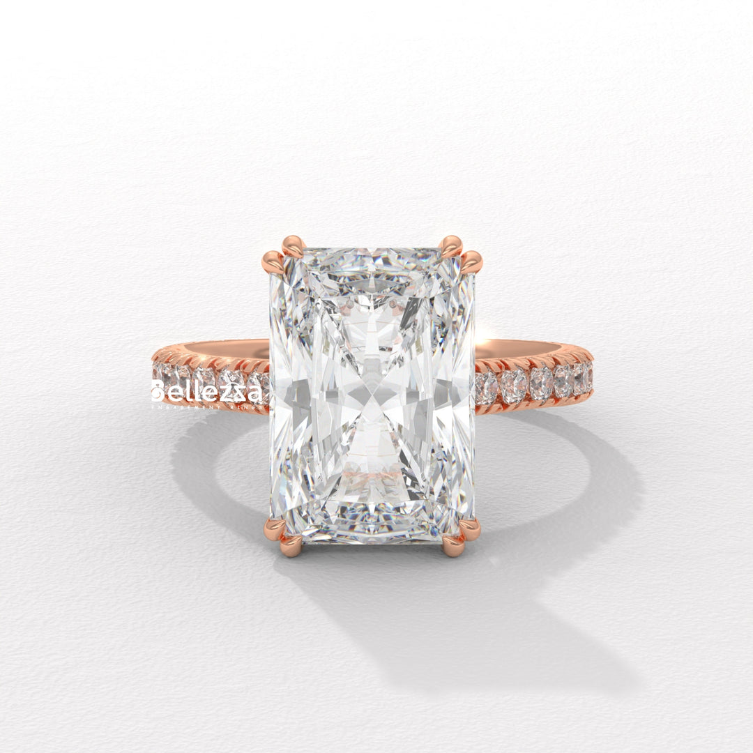 5.0-6.0CT Radiant Diamond Pave Setting Lab Grown Engagement Ring
