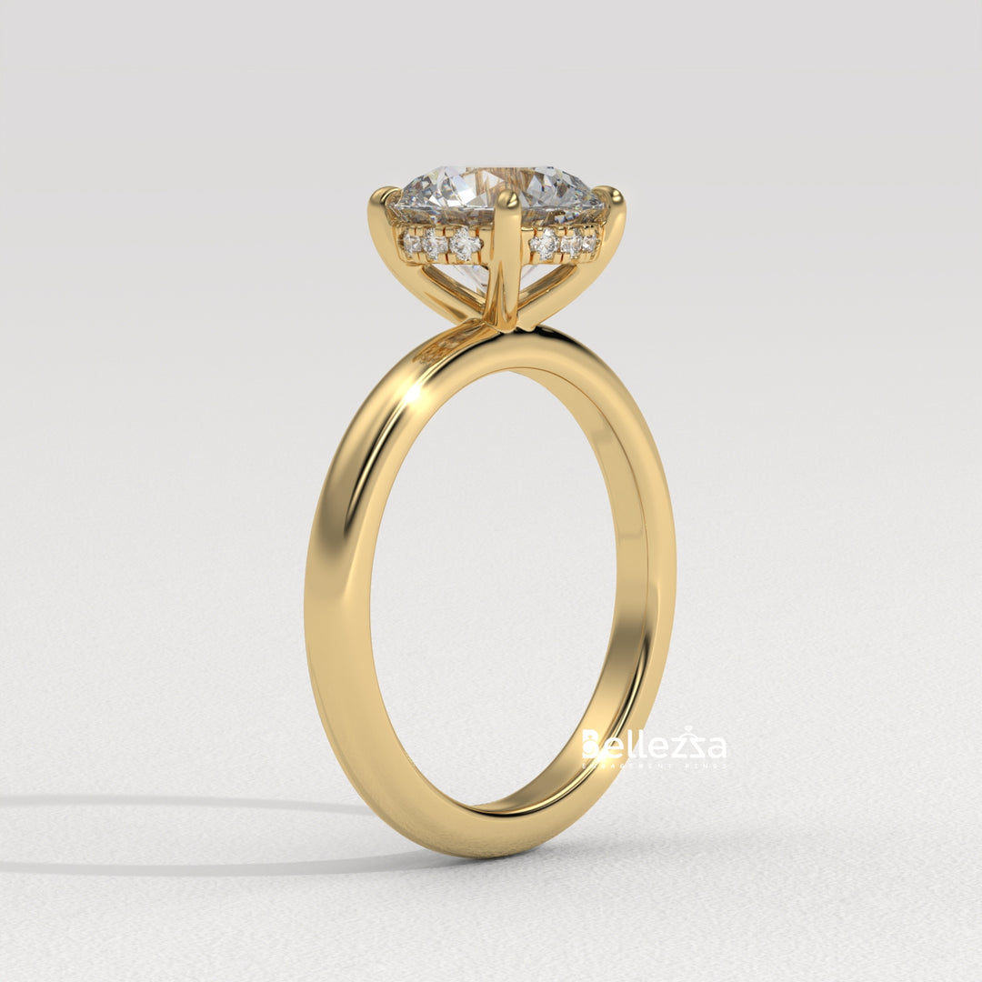 1.0-2.0CT Round Cut Hidden Halo Lab Grown Engagement Ring