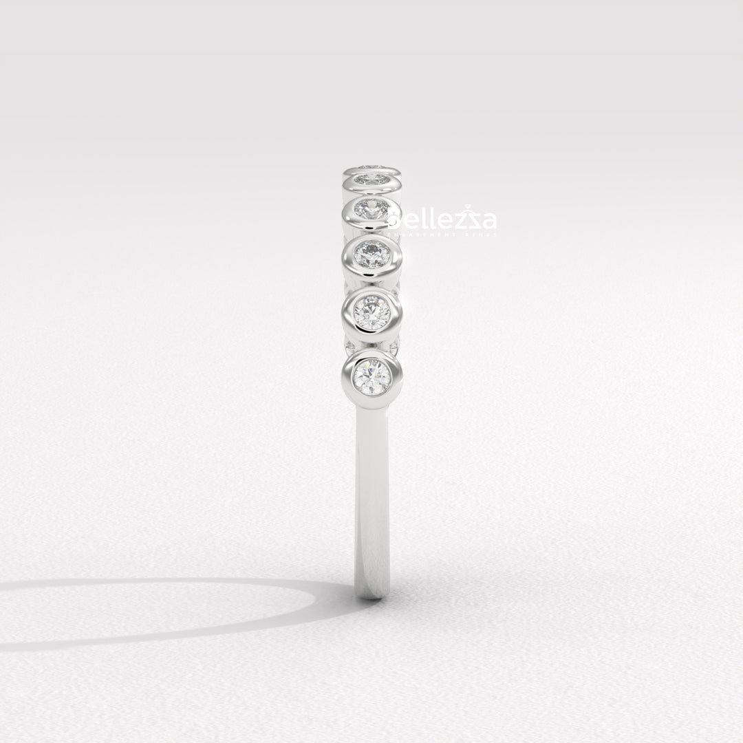 Round Diamond Bezel Setting Half Eternity Wedding Band