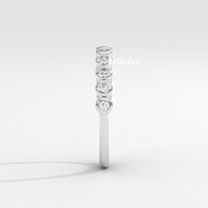 Round Diamond Bezel Setting Half Eternity Wedding Band
