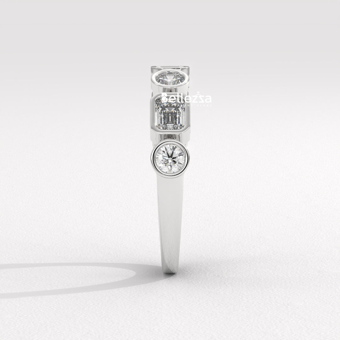 Round & Emerald Cut Diamond Half Eternity Lab Grown Wedding Band
