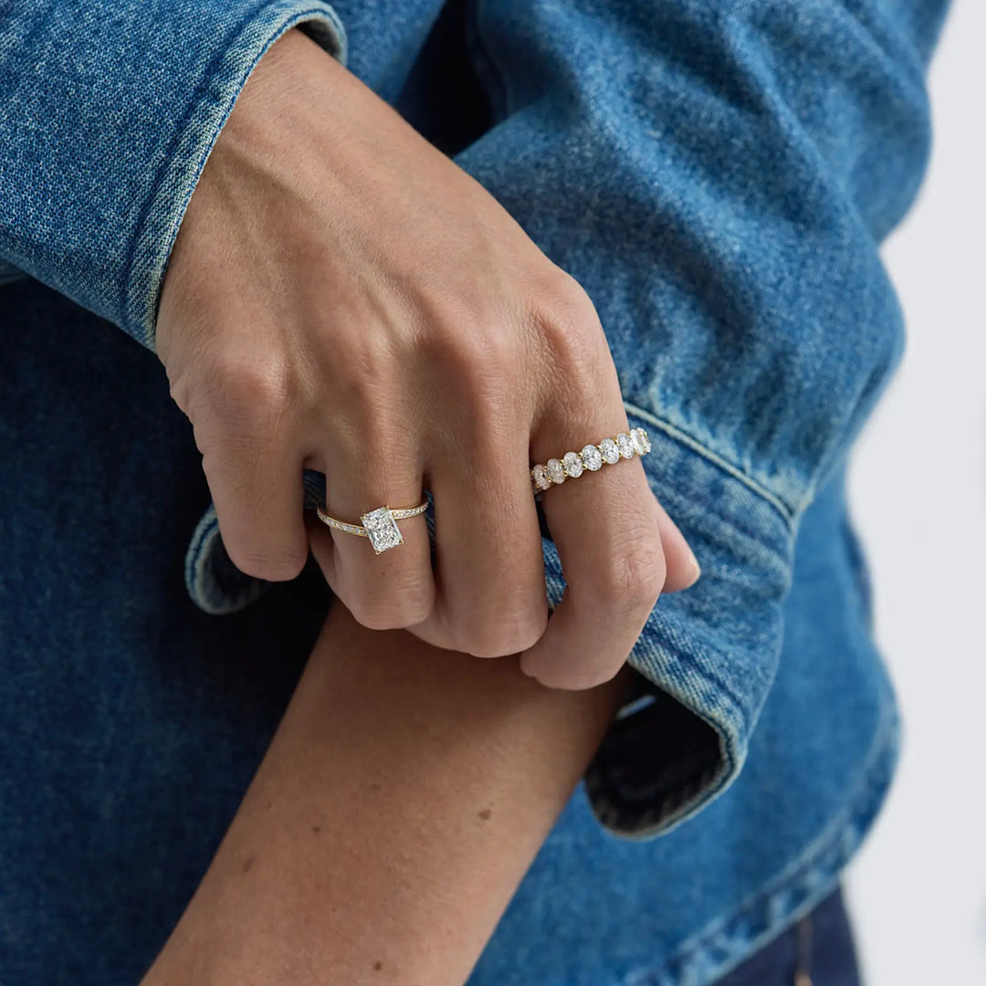 1.50CT Radiant Cut Bypass Shank Pave Set Engagement Ring