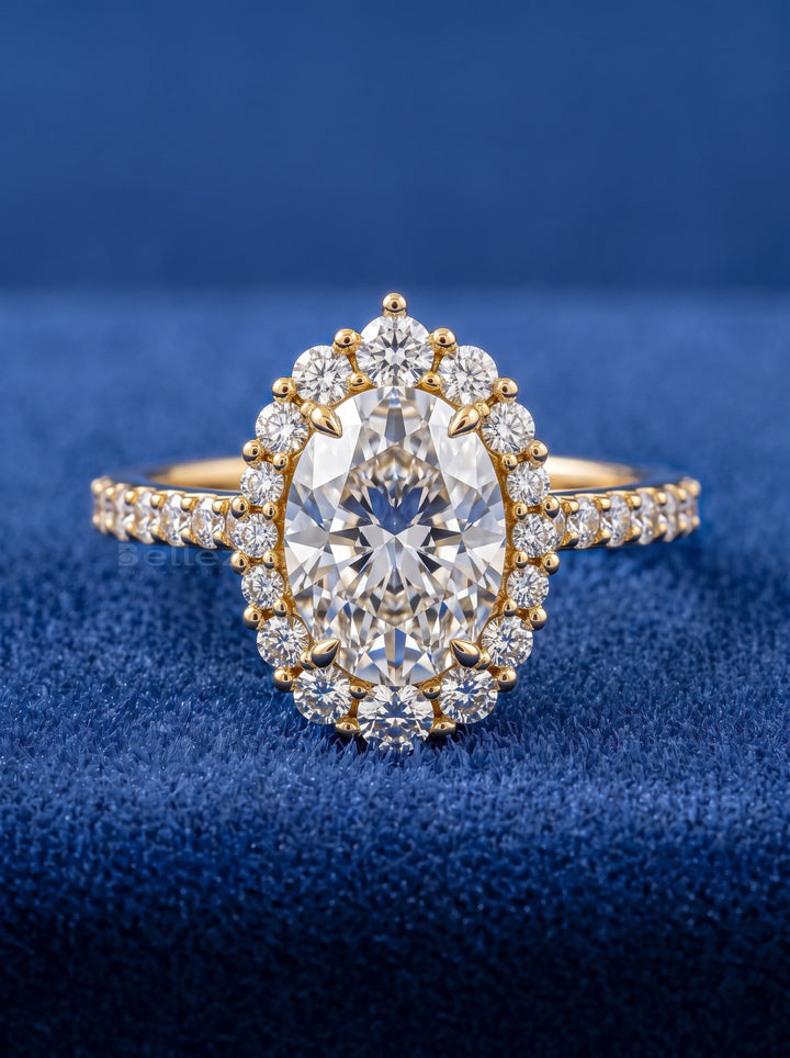 1.50-2.50CT Oval Cut Lab Grown Diamond Cluster Setting Engagement Ring