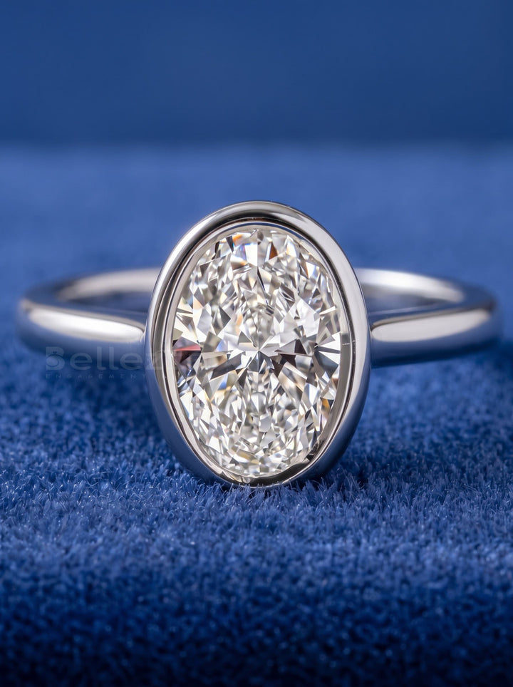 1.50 - 3.50 CT Oval  Lab Grown Diamond Bezel Style Engagement Ring