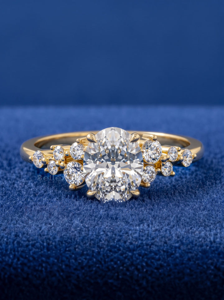 1.50-2.50CT Oval Diamond Cluster Setting Lab Grown Engagement Ring