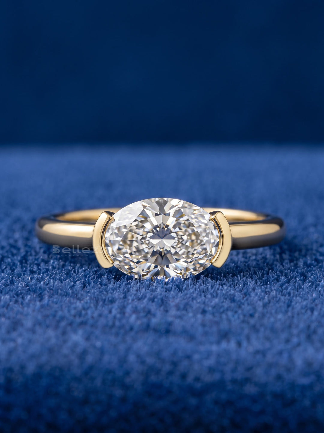 1.37- 2.50CT Oval Lab Grown Diamond Half Bezel Engagement Ring