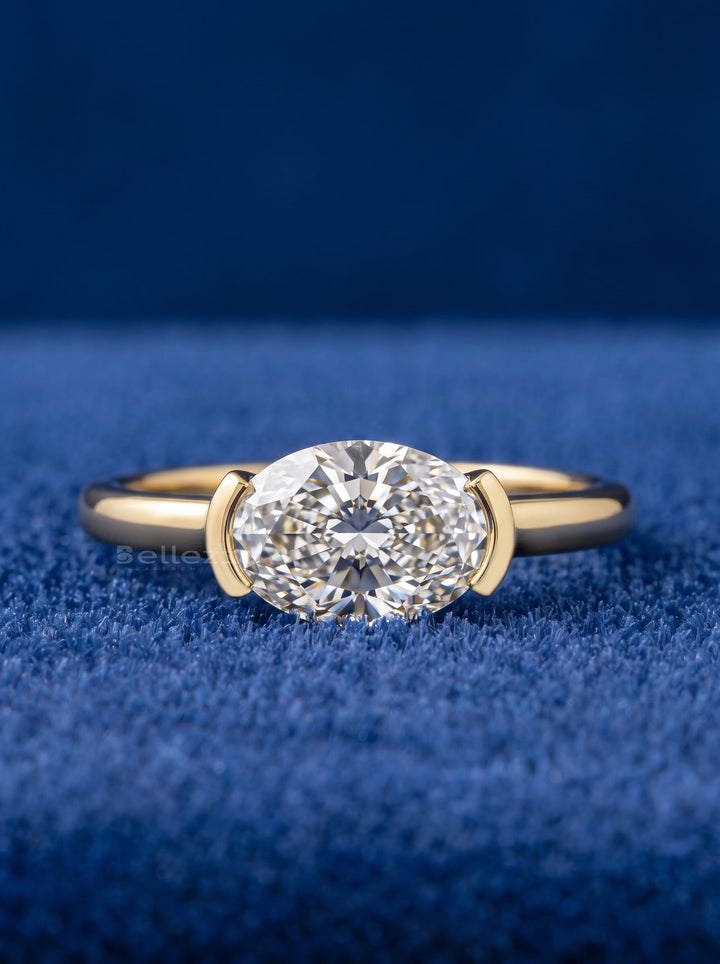 1.37- 2.50CT Oval Lab Grown Diamond Half Bezel Engagement Ring