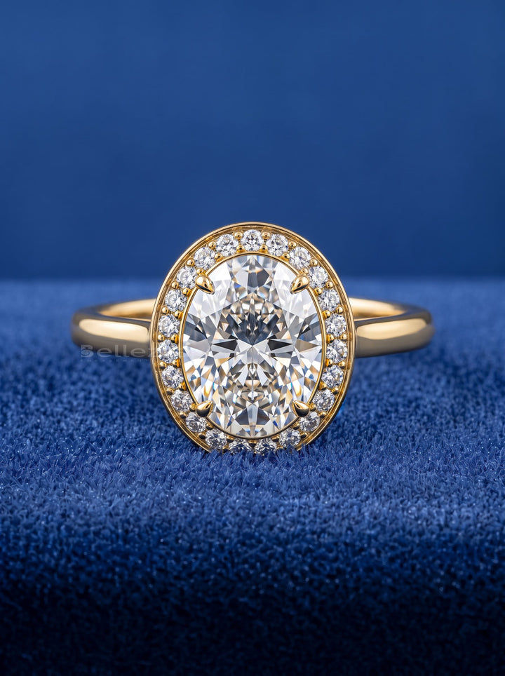 1.50-2.50CT Oval Cut Lab Grown Diamond Halo Setting Engagement Ring