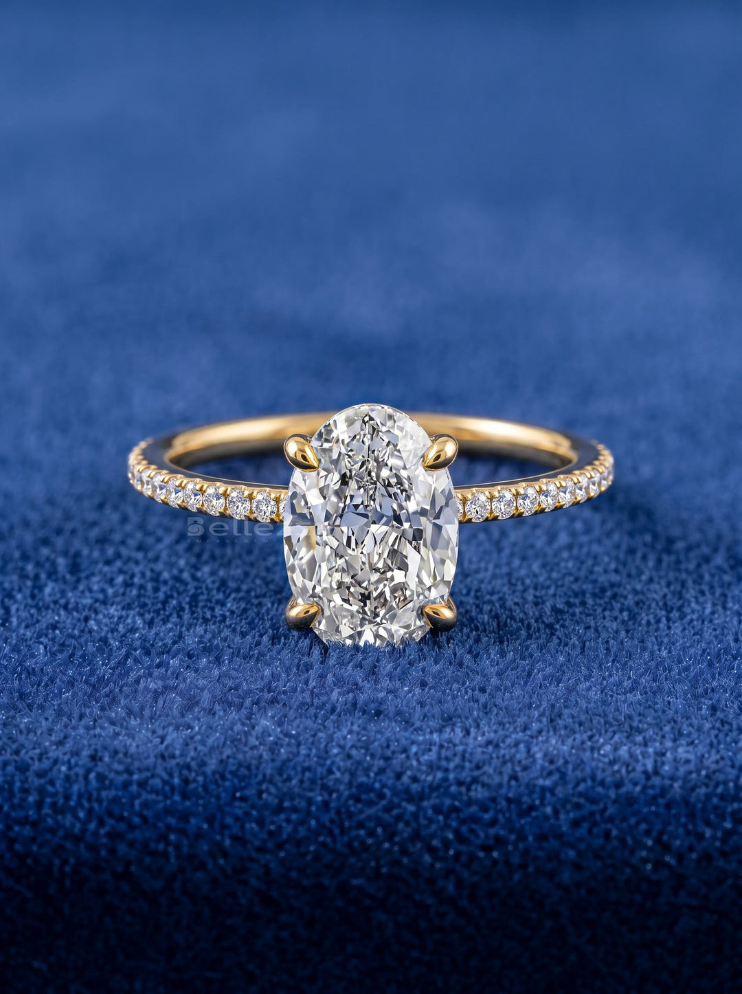 1.50-3.50 CT Oval  Lab Grown Diamond Hidden Halo Engagement Ring With Pave Setting