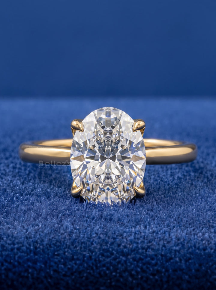 1.0-2.0CT Oval Cut Hidden Halo Lab Grown Engagement Ring