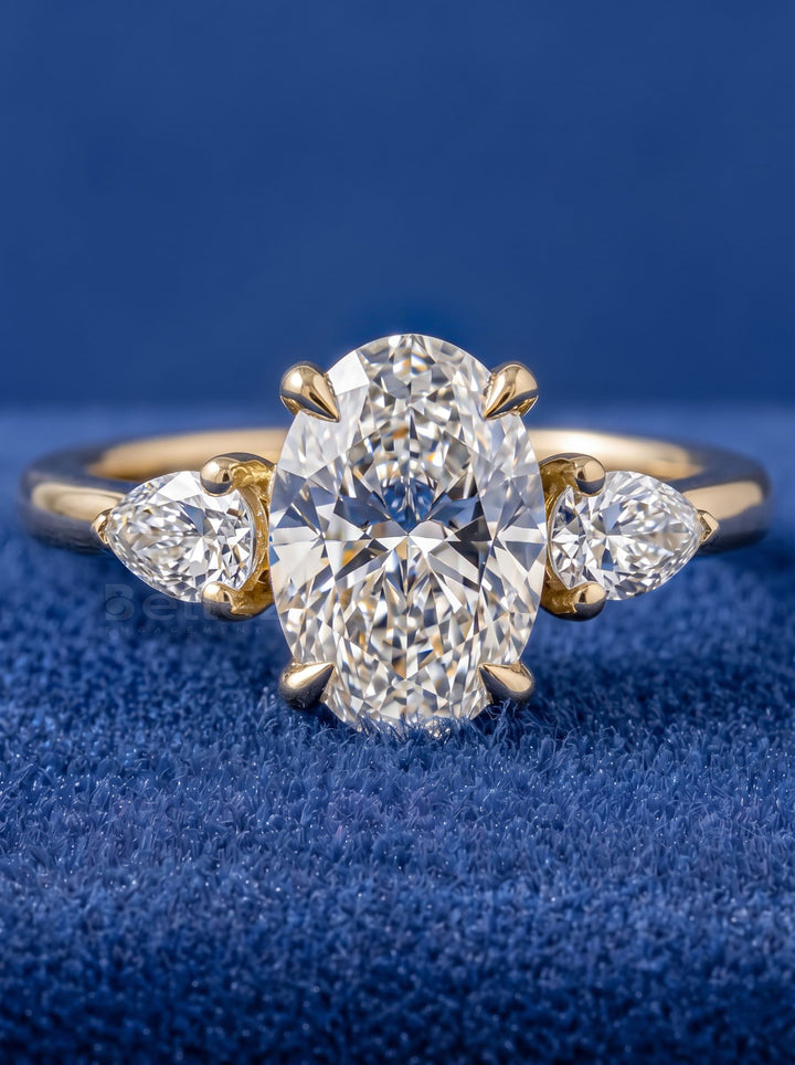 2.0 - 4.0CT Oval Lab Grown Diamond Three Stone Style Engagement Ring