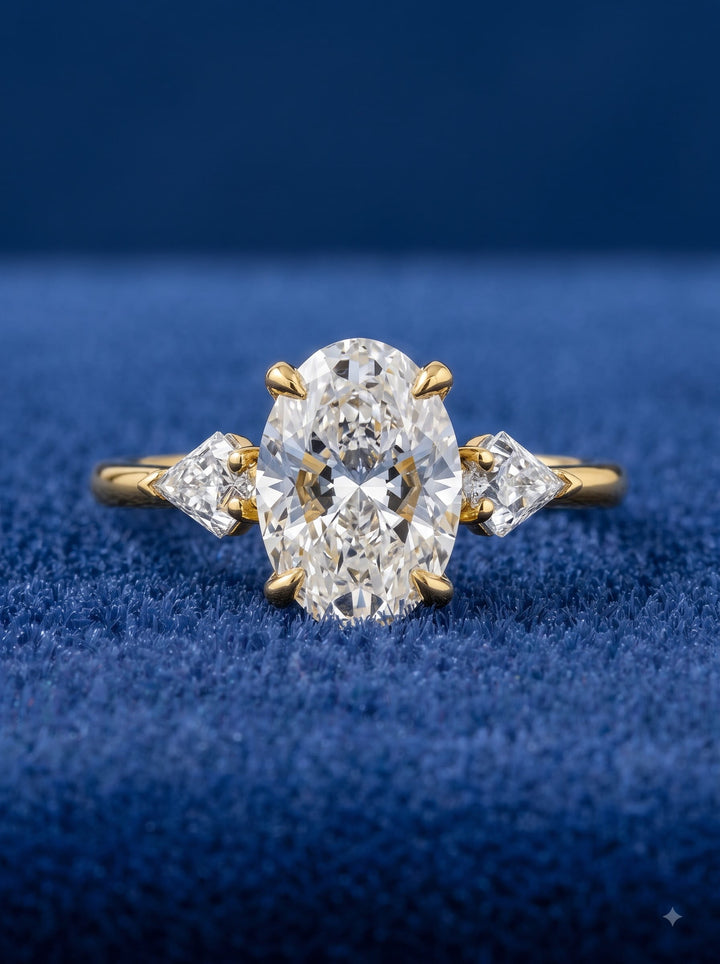 1.0 -  3.0 CT Oval Lab Grown Diamond Three Stone Engagement Ring