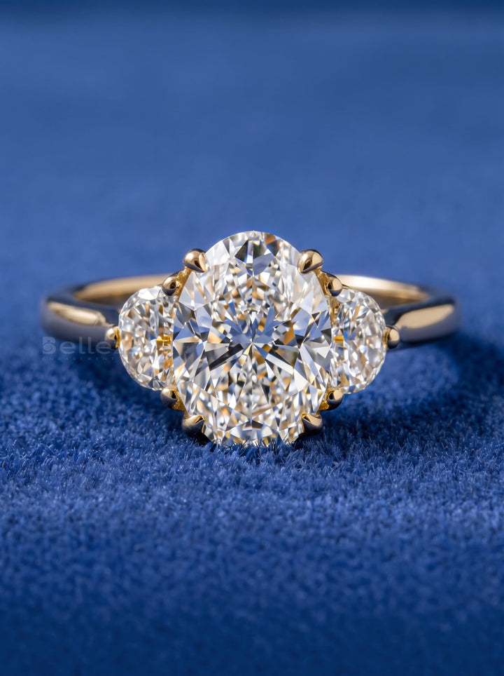 1.90 - 3.90CT Oval Lab Grown Diamond Three Stone Unique Engagement Ring