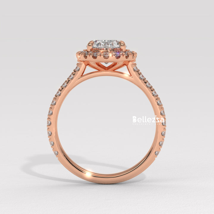 1.50-2.50CT Oval Cut CVD Diamond Halo Pave Setting Engagement Ring